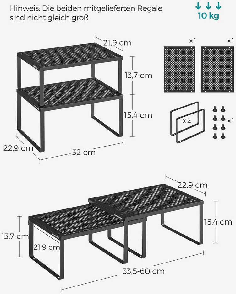 Koduva Prieskonių lentynėlių komplektas, 4 dalių, išplečiamas ir sukraunamas, metalinis, juodas