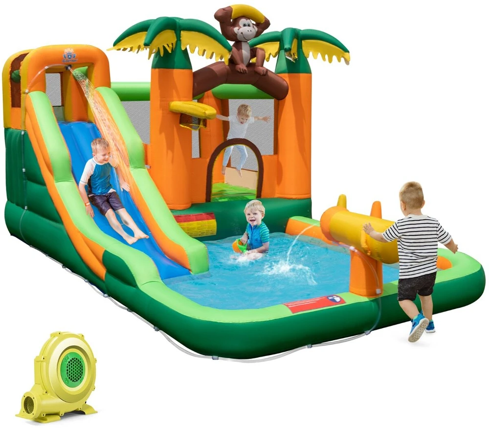 Promotion Pripučiama vandens žaidimų aikštelė 7-in-1 Tropical su čiuožykla, krepšinio lanku ir vandens pistoletu, 680 W