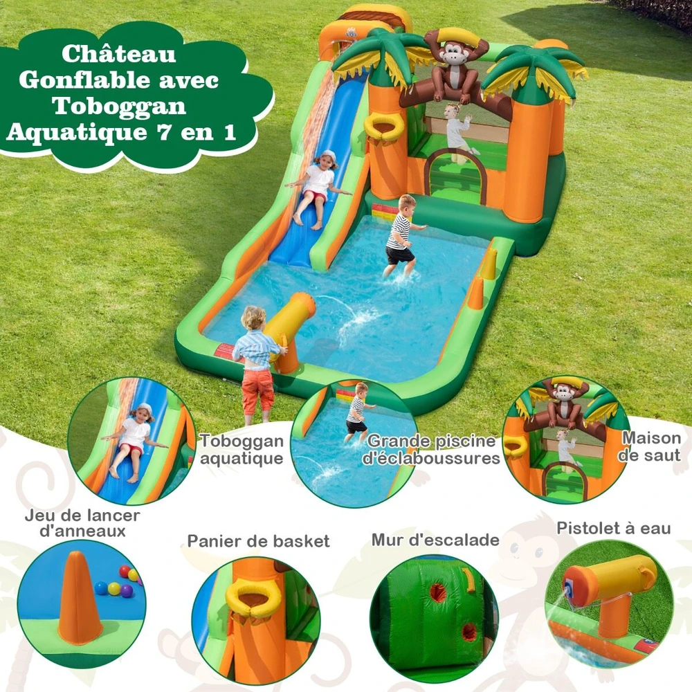Promotion Pripučiama vandens žaidimų aikštelė 7-in-1 Tropical su čiuožykla, krepšinio lanku ir vandens pistoletu, 680 W