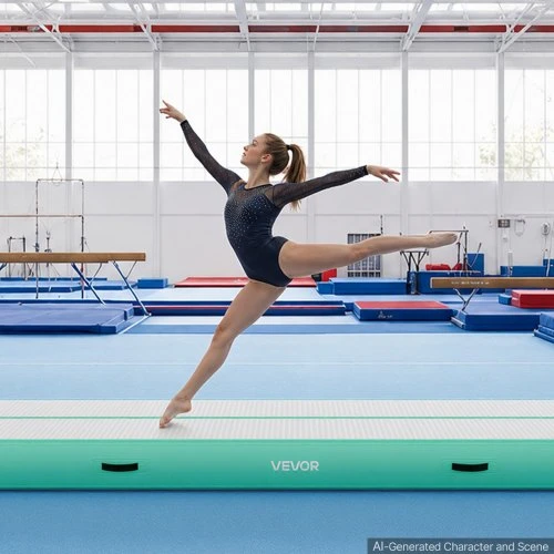 VEVOR Pripučiamas gimnastikos kilimėlis su elektriniu siurbliu, 500 x 100 x 20 cm, mėtų žalios spalvos