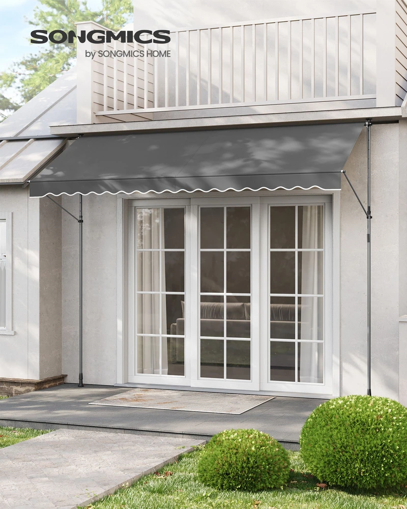 Songmics Prispaudžiama markizė balkonui 350 x 120 cm, antracito, reguliuojamo aukščio 220–300 cm