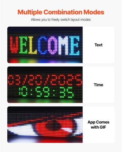 Koduva Programuojama slenkanti LED iškaba VEVOR P10, pilnų spalvų, 99 x 19 cm