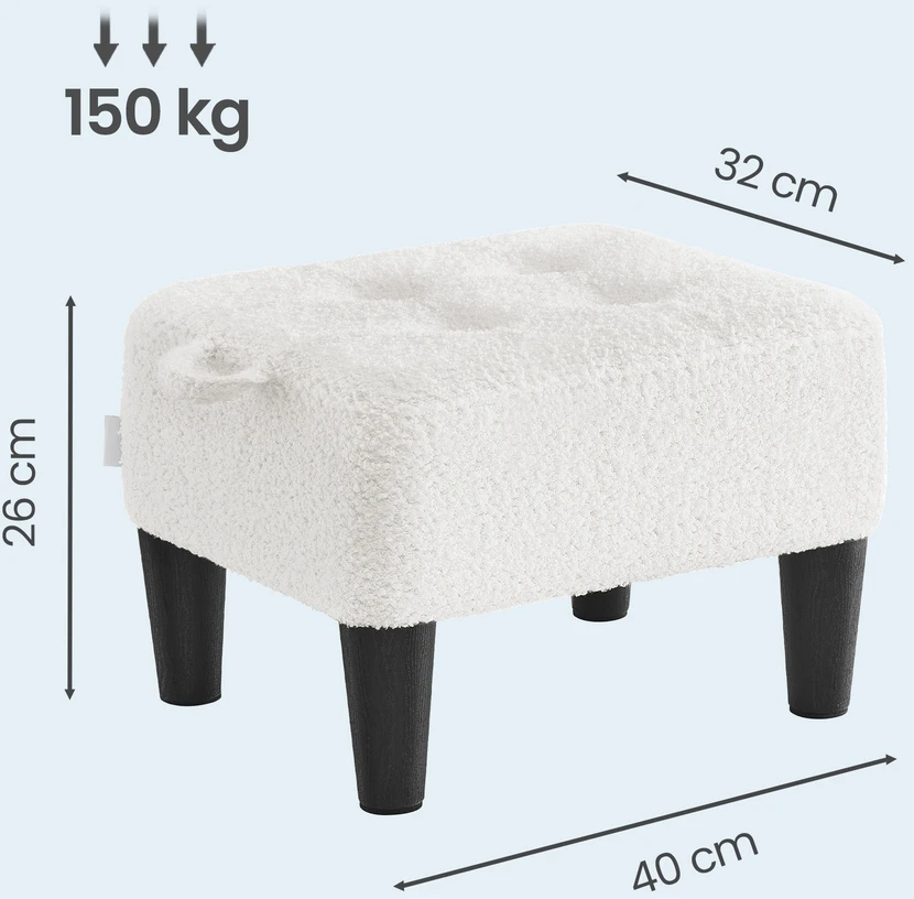Koduva Pufas kojoms, kreminės ir juodos spalvos, iš fliso, 40 x 32 x 26 cm, iki 150 kg