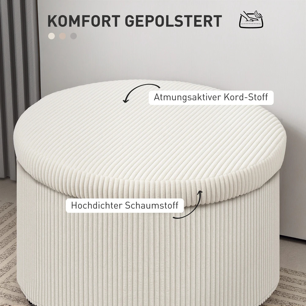 Aosom Pufas su 97 l daiktadėže, veliūras, putplastis, smėlinė