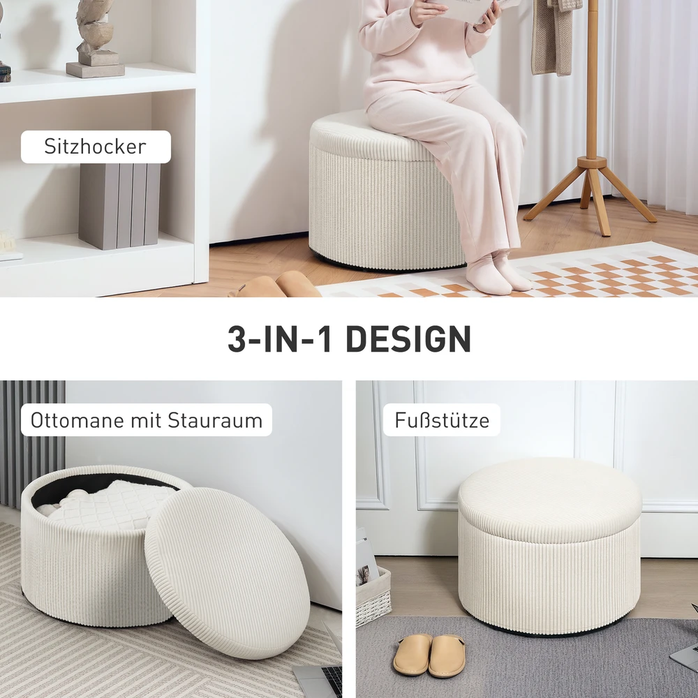 Aosom Pufas su 97 l daiktadėže, veliūras, putplastis, smėlinė