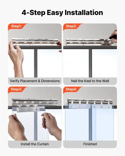 VEVOR PVC juostinė užuolaida, skaidri, 240 x 240 cm, 2 mm, 16 vnt.