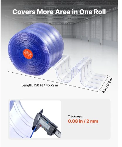 VEVOR PVC juostinė užuolaida, skaidri, 45,7 m x 20 cm, 2 mm