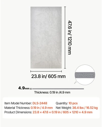 Koduva PVC lubų plokštės VEVOR DLS-2448, 10 vnt., 605 x 1210 mm, balto marmuro spalva