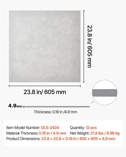 Koduva PVC lubų plytelės VEVOR DLS-2424, 12 vnt., 605 x 605 mm, balto marmuro