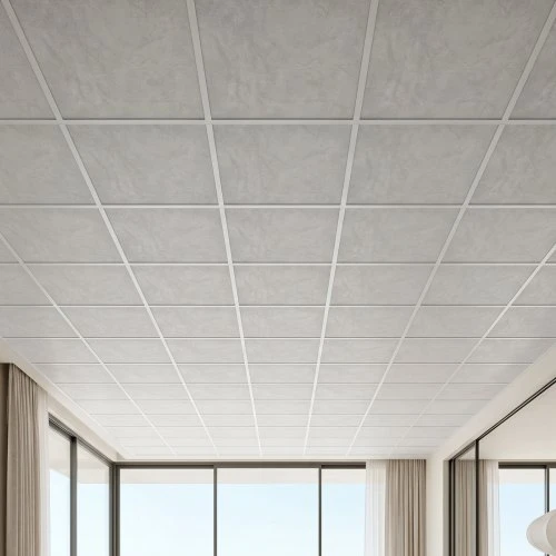 Koduva PVC lubų plytelės VEVOR DLS-2424, 12 vnt., 605 x 605 mm, balto marmuro