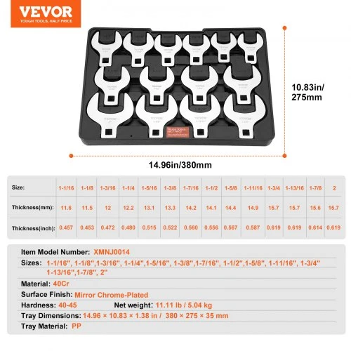 VEVOR Raktų su atvira galvute rinkinys, 14 dalių, 12,7 mm pavara, SAE, 27-51 mm