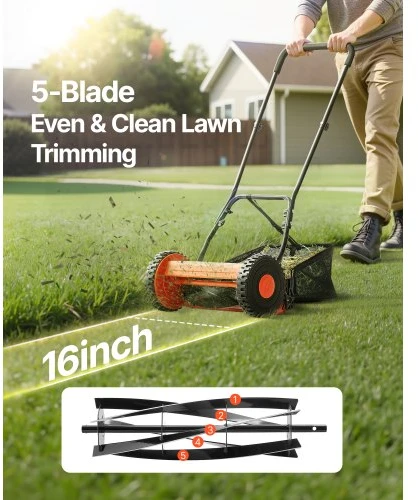 Koduva Rankinė cilindrinė vejapjovė VEVOR HS-GT1601D, 40 cm, 5 peilių, su žolės surinkimo krepšiu