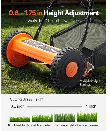 Koduva Rankinė cilindrinė vejapjovė VEVOR HS-GT1601D, 40 cm, 5 peilių, su žolės surinkimo krepšiu