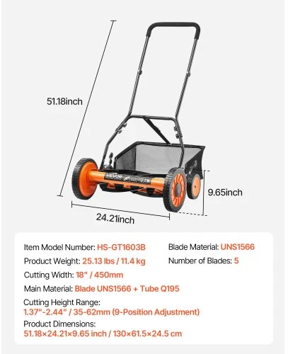 Koduva Rankinė cilindrinė vejapjovė VEVOR, 45 cm, 5 peiliai, su žolės surinkimo krepšiu