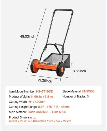 Koduva Rankinė cilindrinė vejapjovė VEVOR HS-GT1601D, 40 cm, 5 peilių, su žolės surinkimo krepšiu
