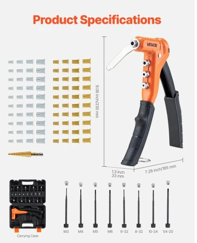 VEVOR Rankinis kniedveržlių įrankio rinkinys DY-607, 230 mm, oranžinis / juodas, 89 dalių
