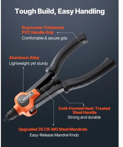 VEVOR Rankinis kniedveržlių įrankio rinkinys DY-8805, 340 mm, oranžinė / juoda, 77 dalių
