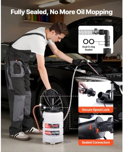 VEVOR Rankinis skysčių ištraukėjas, 9,5 l, HDPE, su 150 cm žarna ir 3 x 120 cm prailginimo vamzdeliais