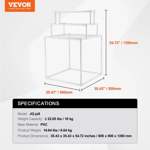 VEVOR Rankšluosčių stovas, 8 skersiniai, PVC, baltas, 90 x 90 x 139 cm