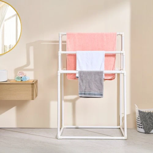 VEVOR Rankšluosčių stovas, 8 skersiniai, PVC, baltas, 90 x 90 x 139 cm