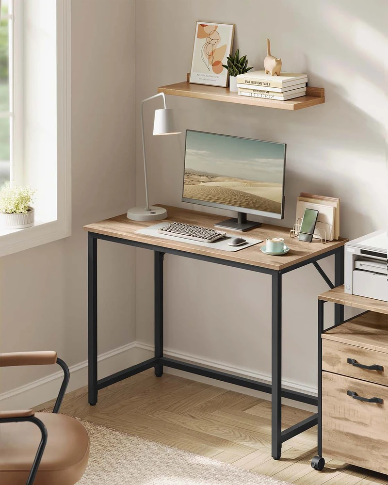 Songmics Rašomasis stalas, 100 x 50 x 76 cm, medžio drožlių plokštė ir plienas, camel rudos–juodos spalvos