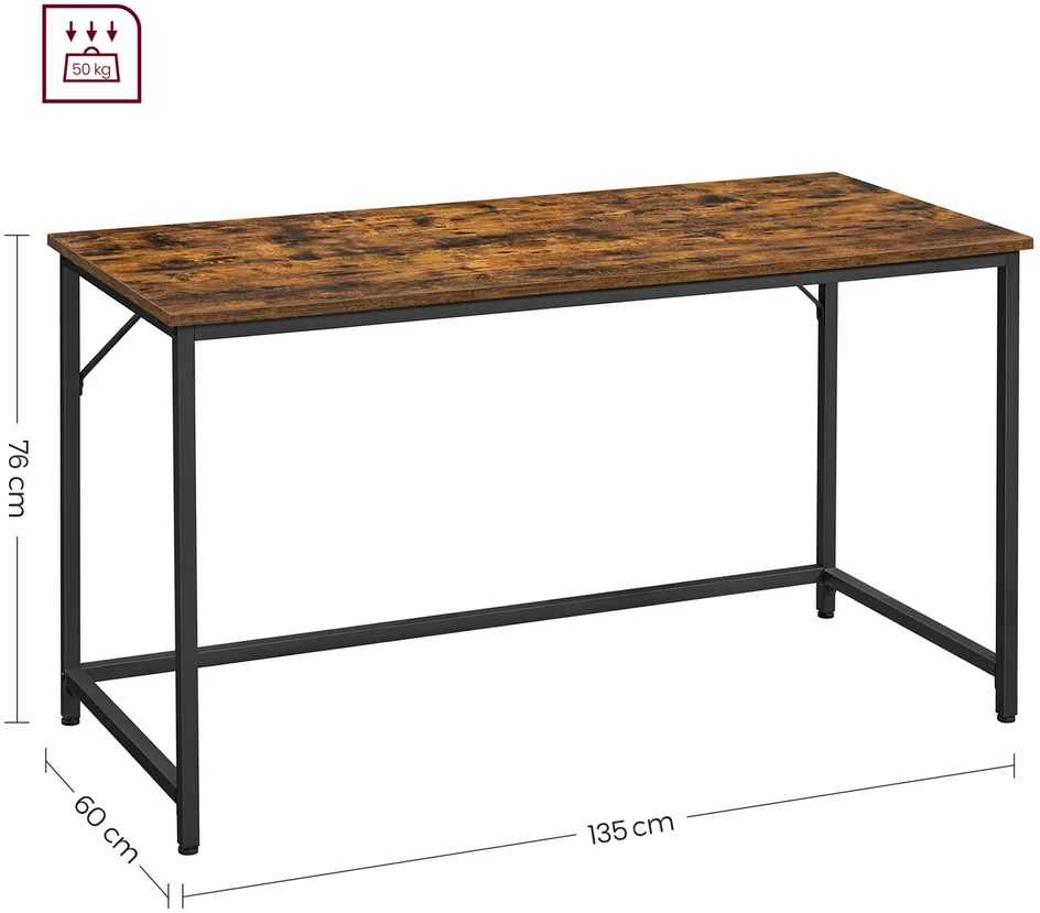 Koduva Rašomasis stalas, 135 x 60 x 75 cm, medžio drožlių plokštė ir plienas, vintage rudos-juodos spalvos