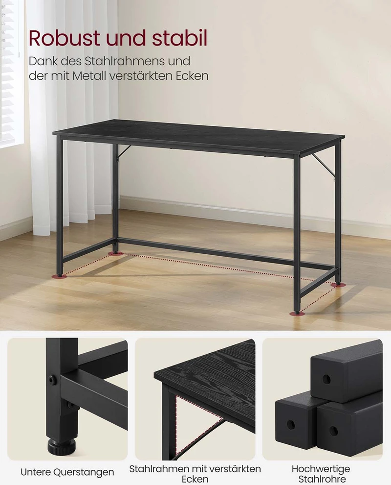 Songmics Rašomasis stalas, 60 x 140 x 76 cm, medžio drožlių plokštė ir plienas, juodas