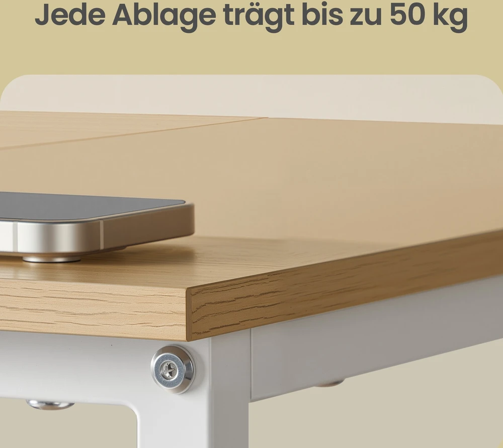 Koduva Rašomasis stalas su 3 lentynomis ir 2 stalčiais, 160 x 60 x 76 cm, ąžuolo baltos spalvos