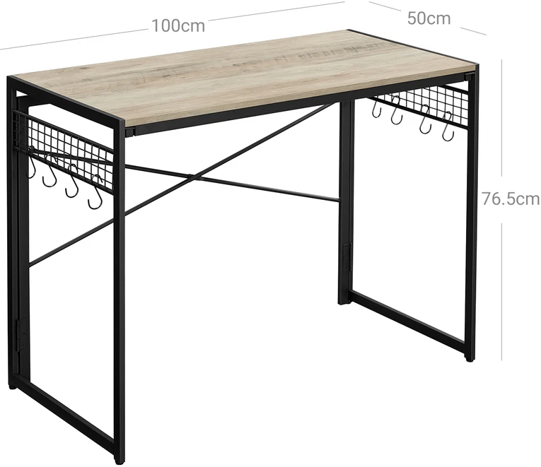 Koduva Rašomasis stalas su metaliniu rėmu, 100 x 50 x 75 cm, medžio drožlių plokštė ir plienas, pilkai rudas-juodas