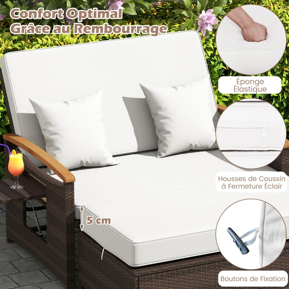 Promotion Rataninė 2 vietų sofa su pufu ir saugykla, balta