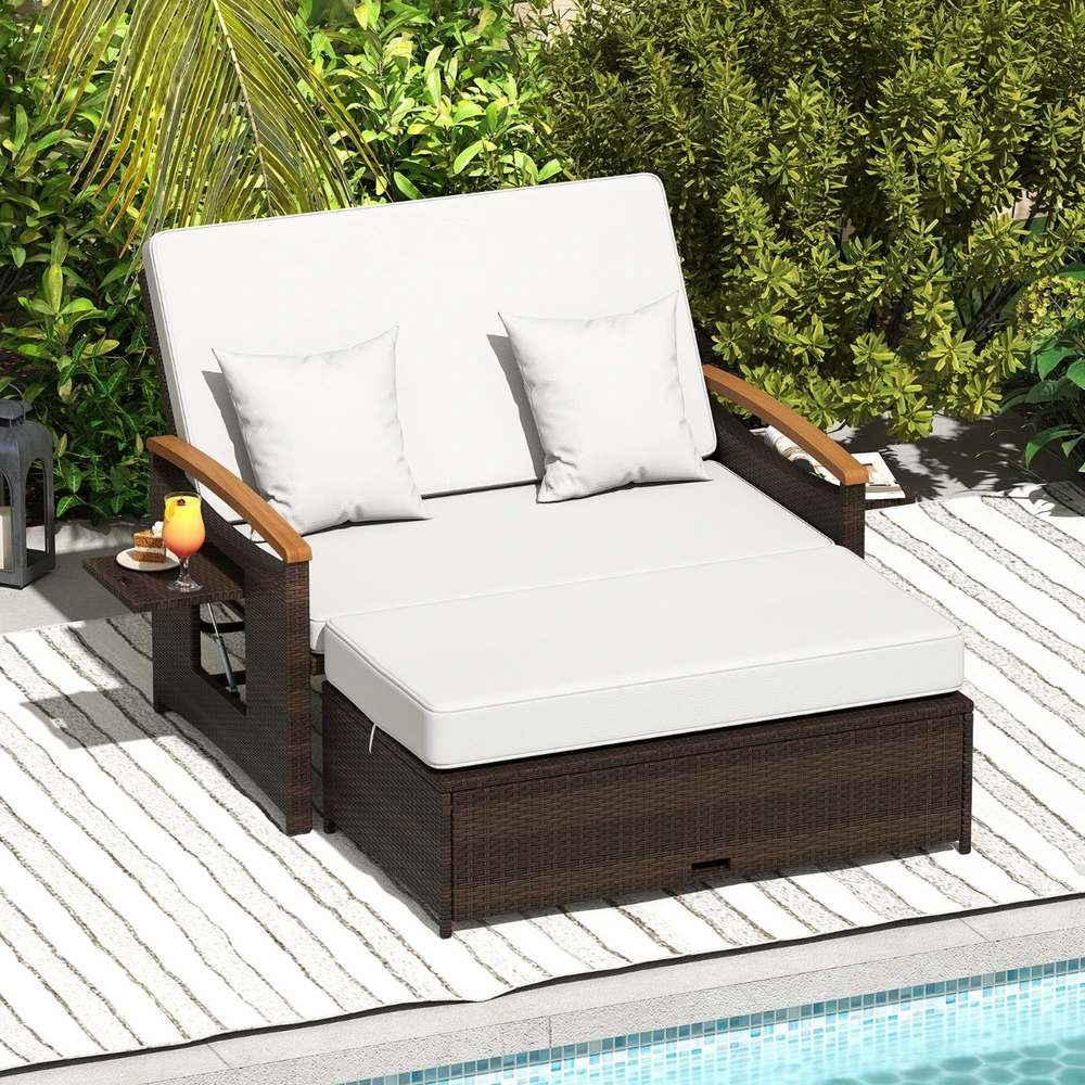 Promotion Rataninė 2 vietų sofa su pufu ir saugykla, balta