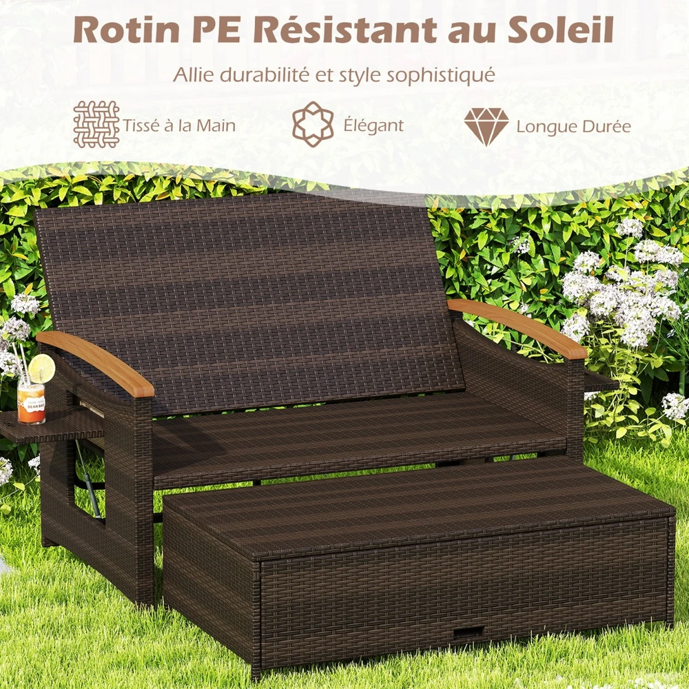 Promotion Rataninė 2 vietų sofa su pufu ir saugykla, balta
