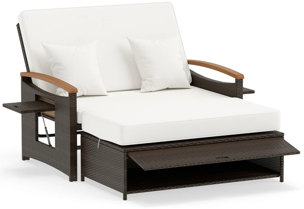 Promotion Rataninė 2 vietų sofa su pufu ir saugykla, balta