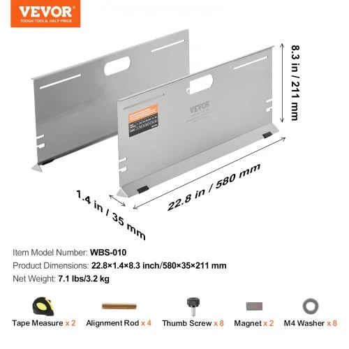 VEVOR Ratų suvedimo matavimo plokštės WBS-010, 2 vnt., nerūdijantis plienas, 58 x 3,5 x 21 cm