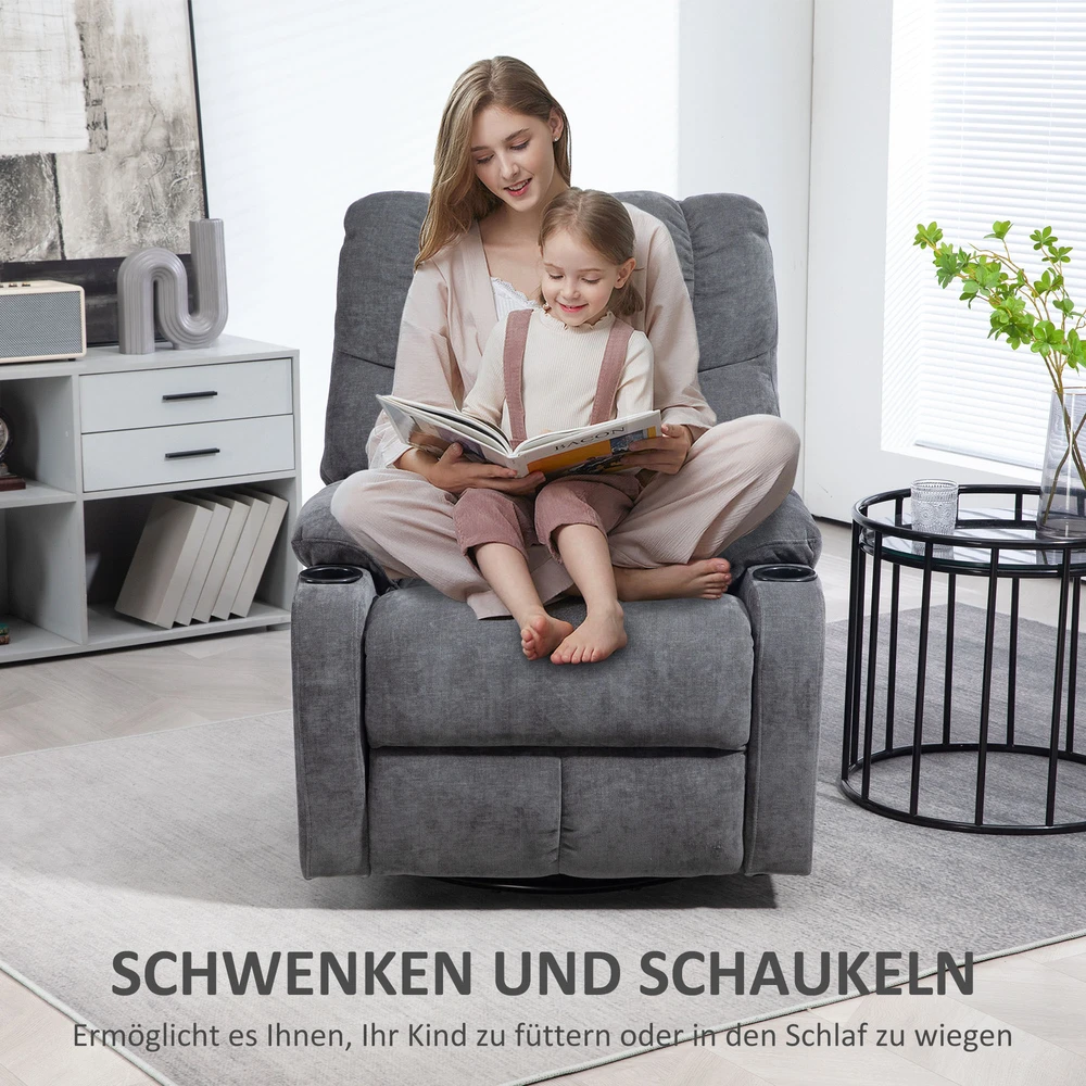 Aosom Recliner armchair su pakoja, sukamas, tamsiai pilkas, 150 kg, 88 x 96 x 108 cm