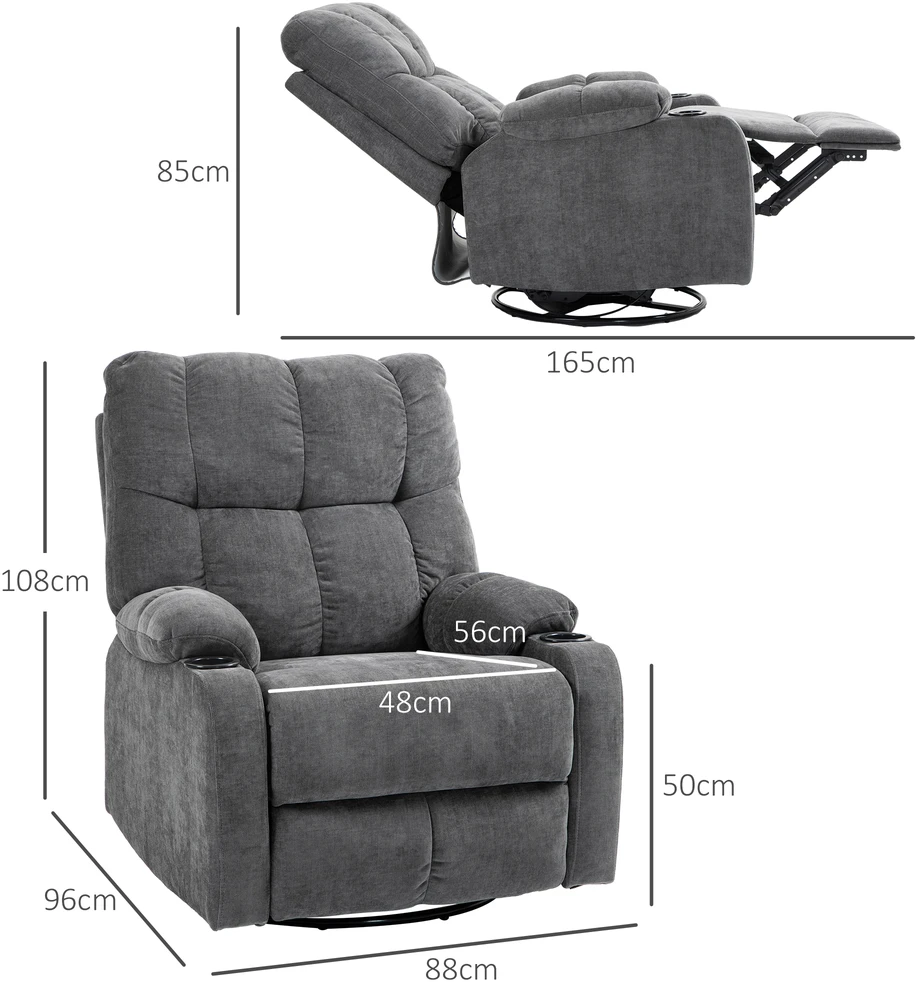 Aosom Recliner armchair su pakoja, sukamas, tamsiai pilkas, 150 kg, 88 x 96 x 108 cm