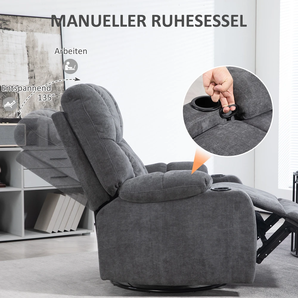 Aosom Recliner armchair su pakoja, sukamas, tamsiai pilkas, 150 kg, 88 x 96 x 108 cm