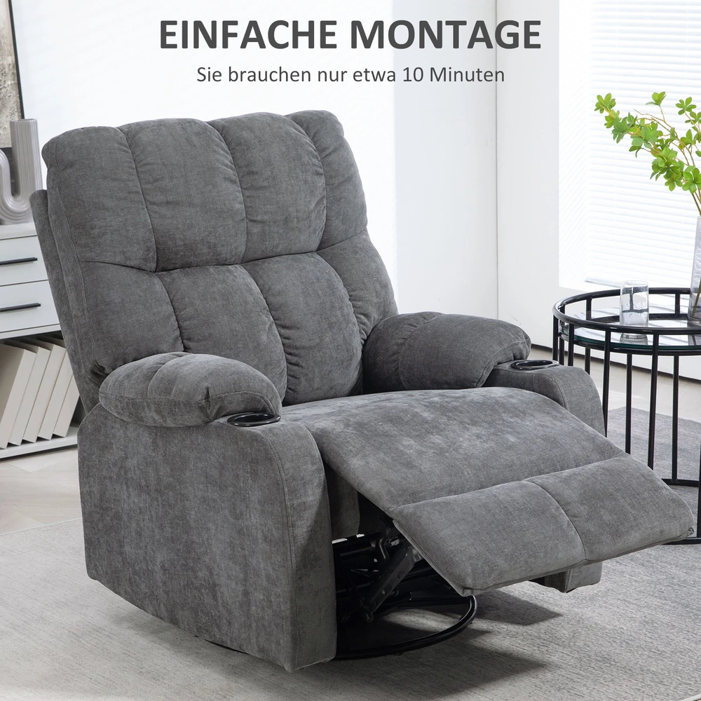 Aosom Recliner armchair su pakoja, sukamas, tamsiai pilkas, 150 kg, 88 x 96 x 108 cm