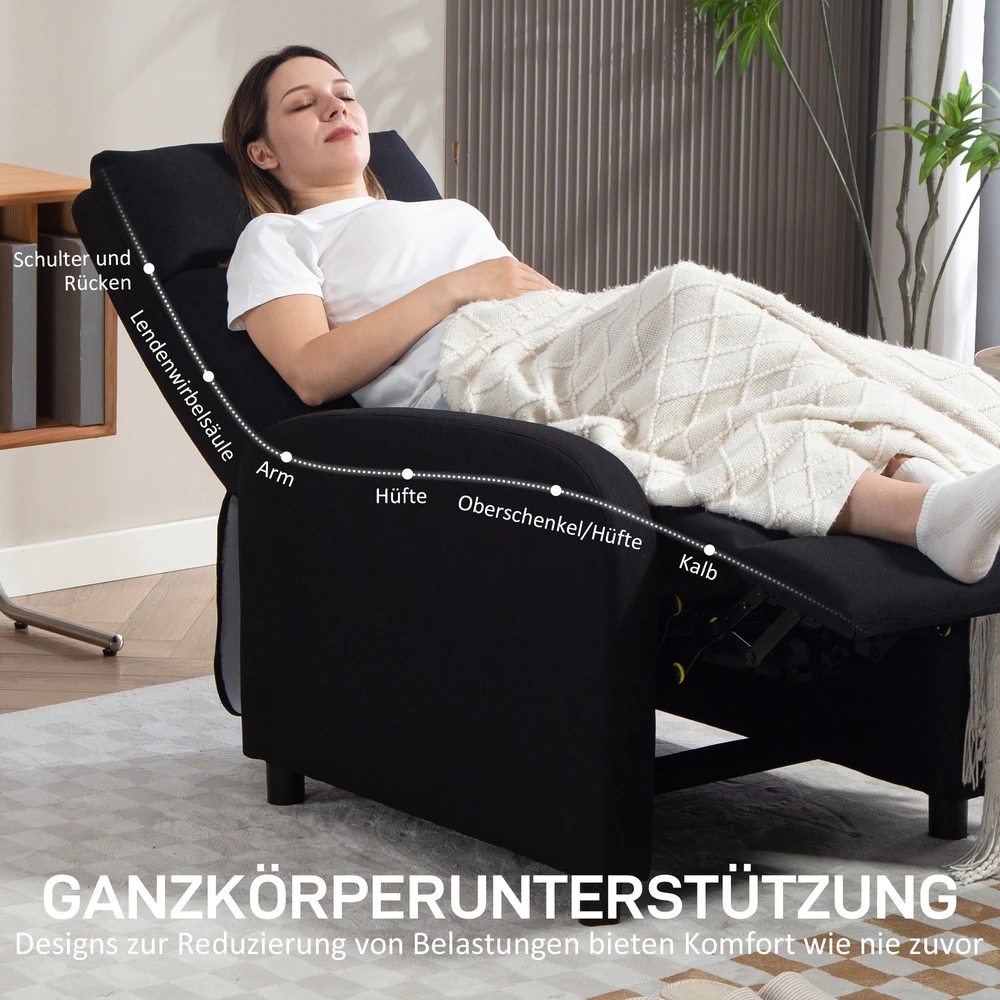 Aosom Recliner chair su atlošimo funkcija, ištraukiama kojų atrama, kišeninių spyruoklių blokas, juoda, iki 150 kg
