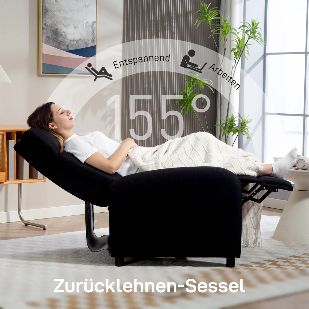 Aosom Recliner chair su atlošimo funkcija, ištraukiama kojų atrama, kišeninių spyruoklių blokas, juoda, iki 150 kg