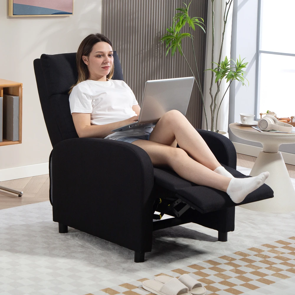 Aosom Recliner chair su atlošimo funkcija, ištraukiama kojų atrama, kišeninių spyruoklių blokas, juoda, iki 150 kg