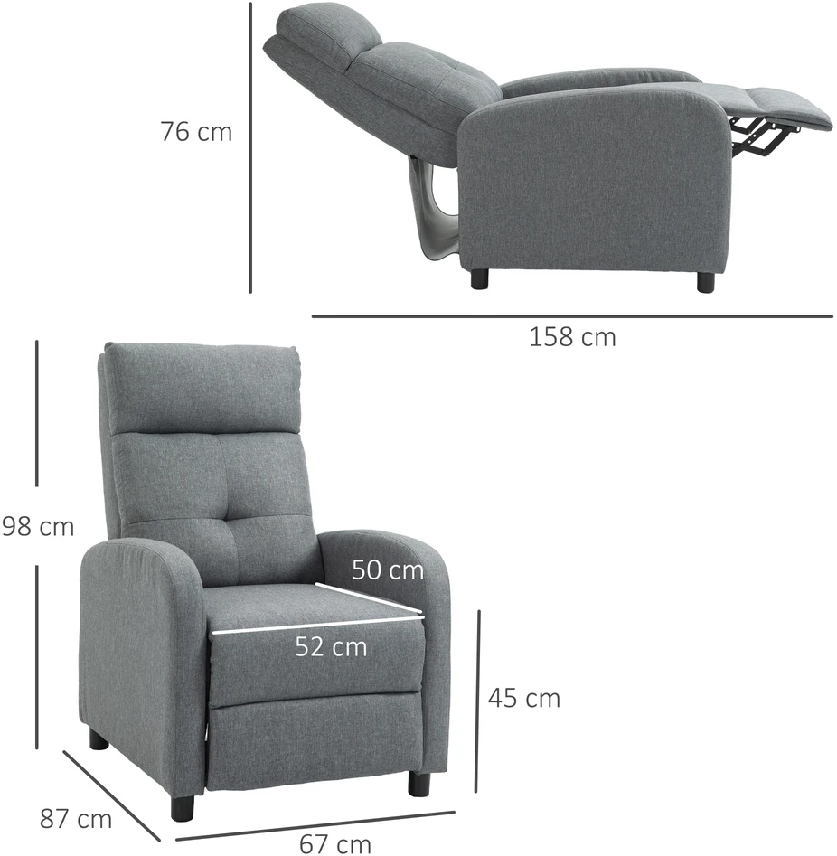 Fotelis Aosom Recliner kėdė su atlenkiama koja, pilka, 150 kg