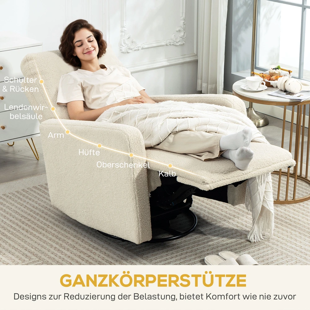Fotelis Aosom Recliner kėdė su fleece užvalkalu, smėlio spalvos, 120 kg