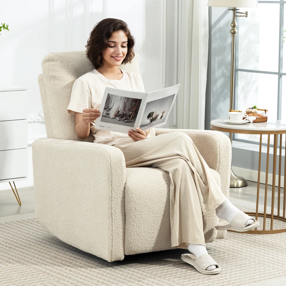 Fotelis Aosom Recliner kėdė su fleece užvalkalu, smėlio spalvos, 120 kg