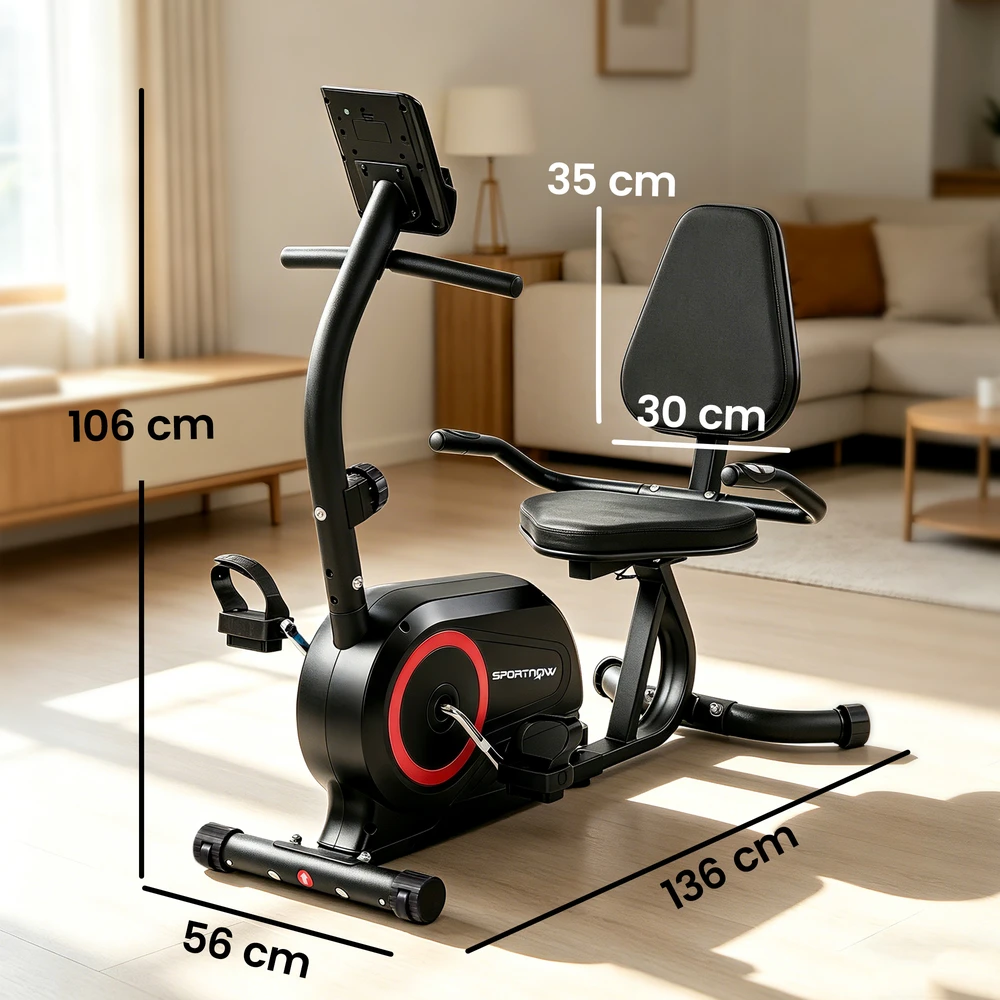 Aosom Recumbent exercise bike, raudona / juoda, metalas, 136 x 56 x 106 cm, 120 kg