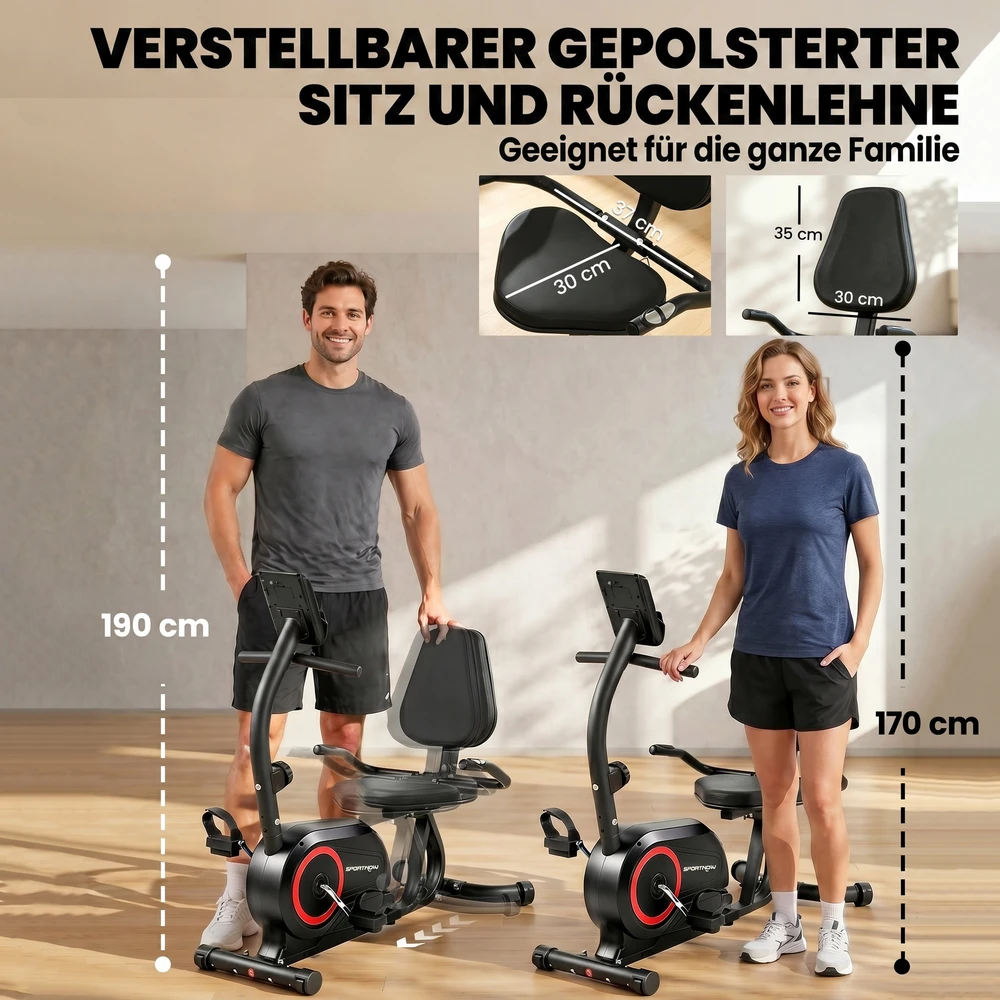 Aosom Recumbent exercise bike, raudona / juoda, metalas, 136 x 56 x 106 cm, 120 kg