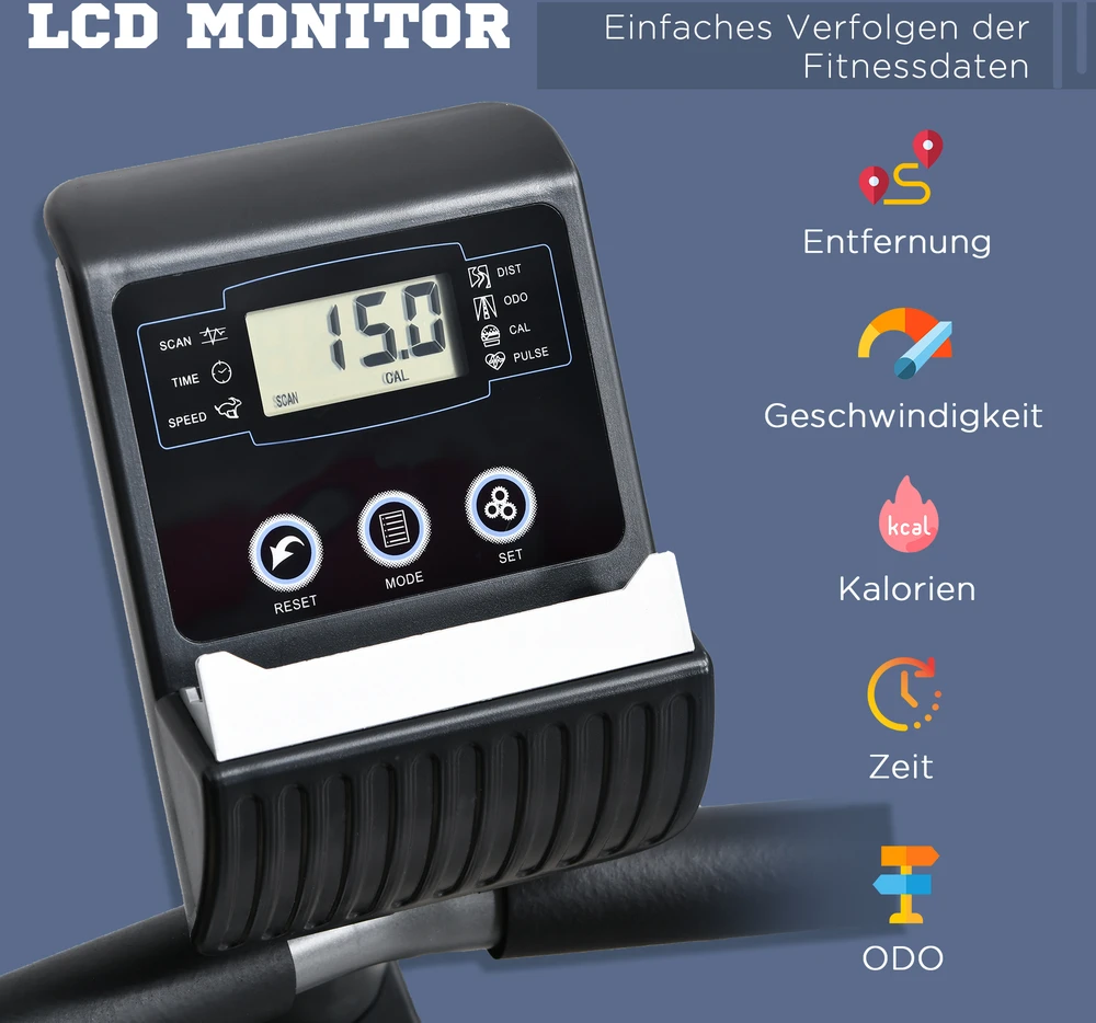 Aosom Recumbentinis treniruoklis su LCD ekranu, pilkas ir sidabrinis, iki 110 kg