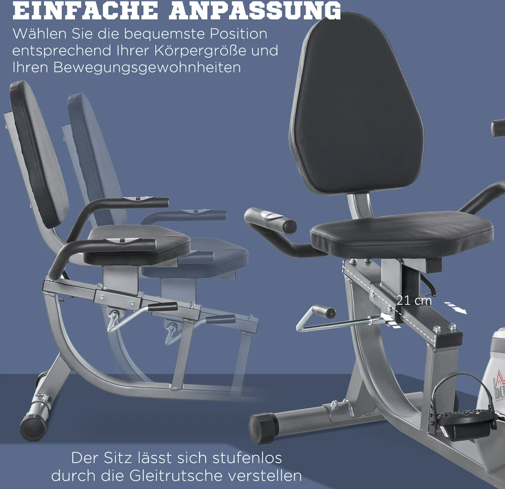 Aosom Recumbentinis treniruoklis su LCD ekranu, pilkas ir sidabrinis, iki 110 kg