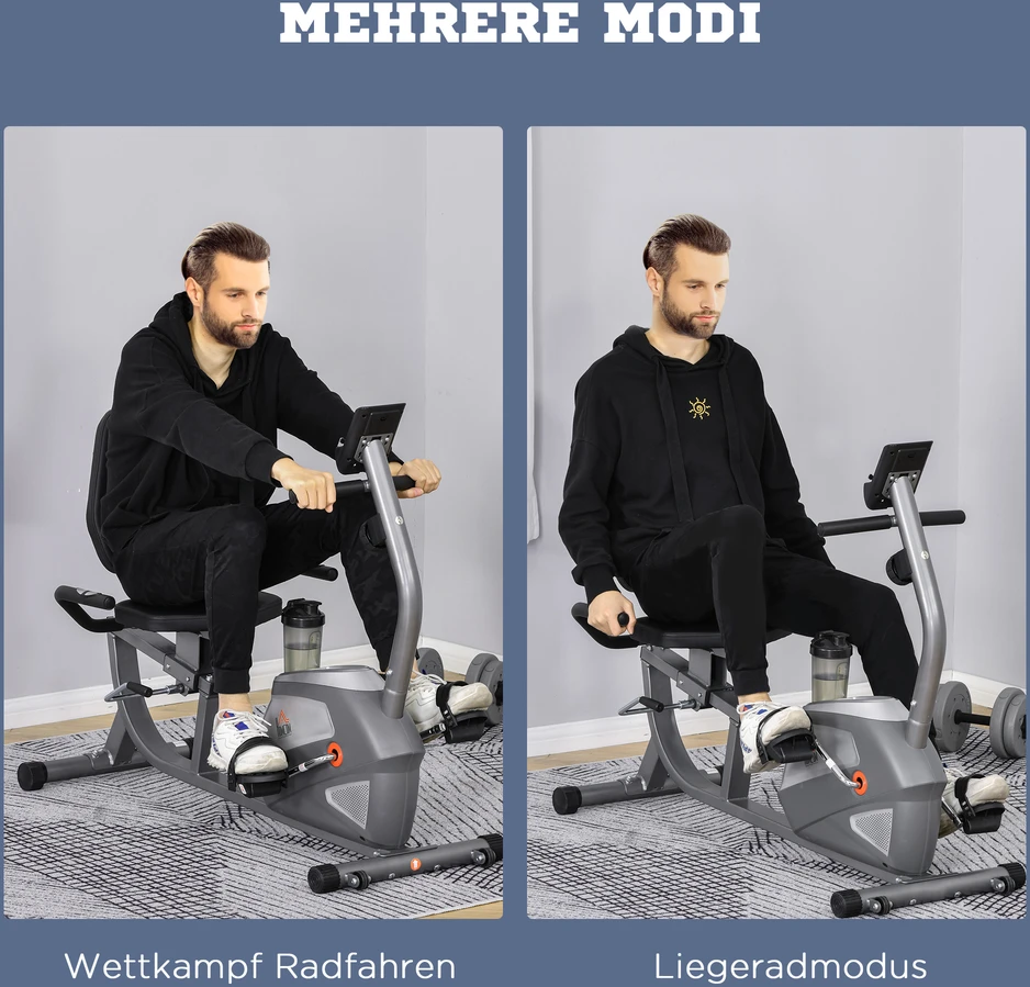 Aosom Recumbentinis treniruoklis su LCD ekranu, pilkas ir sidabrinis, iki 110 kg