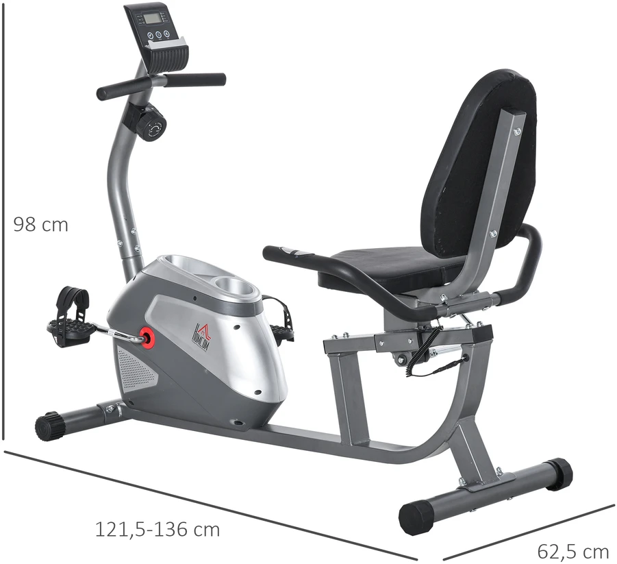 Aosom Recumbentinis treniruoklis su LCD ekranu, pilkas ir sidabrinis, iki 110 kg